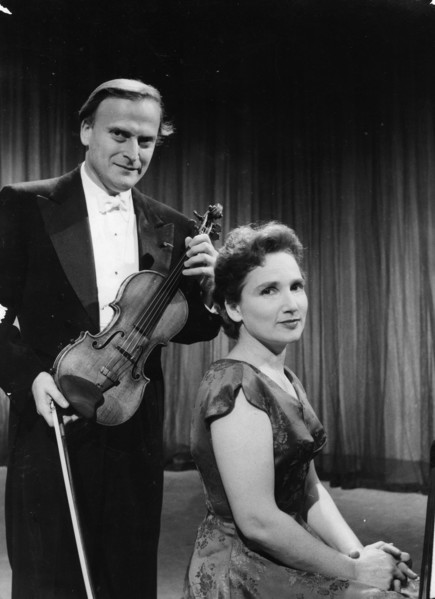 Yehudi Menuhin (1916-1999) with his sister Hephzibah Menuhin (1920-1981), American musicians. Artist: Unknown