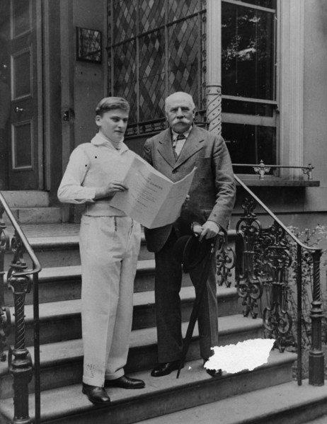 Sir Edward Elgar (1857-1934) with Yehudi Menuhin (1916-1999). Artist: Unknown