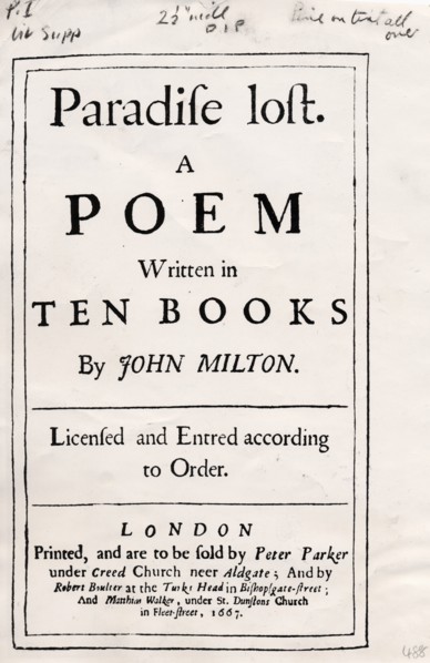 Cover of the 1st edition of 'Paradise Lost', by John Milton, 1661. Artist: John Milton