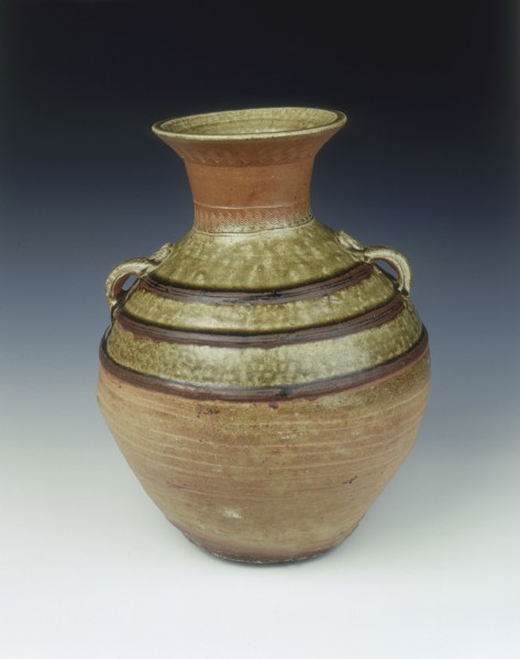 Yue celadon stoneware hu with three black bands, Eastern Han dynasty, China, 1st century. Artist: Unknown