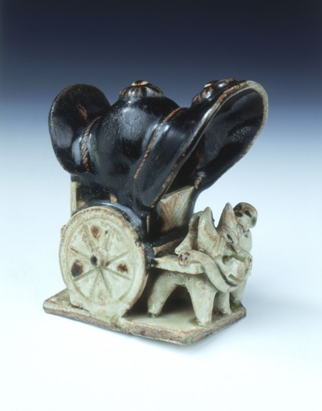 Ox-drawn covered wagon with lady passenger, late Tang dynasty, China, 9th century. Artist: Unknown