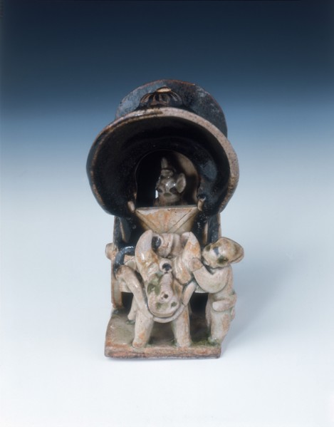 Ox-drawn covered wagon with lady passenger, late Tang dynasty, China, 9th century. Artist: Unknown