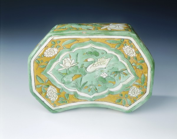 Cizhou stoneware polychrome pillow with goose in a lotus pond, Jin dynasty, China, 12th century. Artist: Unknown