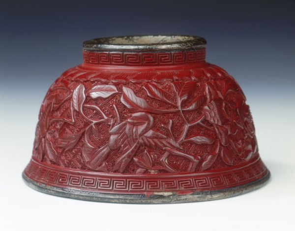 Carved lacquer bowl with birds among peonies, Late Ming dynasty, China, 1st half of 17th century. Artist: Unknown