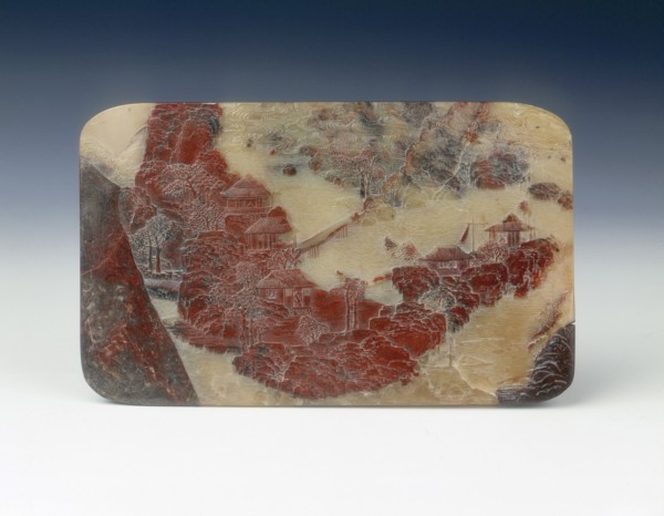 Carved soapstone plaque with landscape, China, mid-18th century. Artist: Unknown