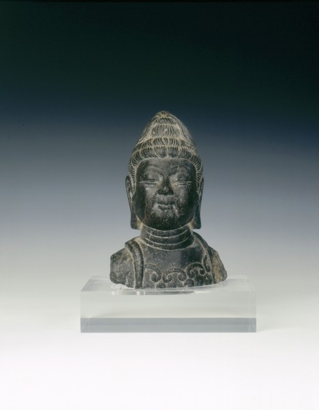 Black marble head of a Bodhisattva, China, 757-906 AD. Artist: Unknown