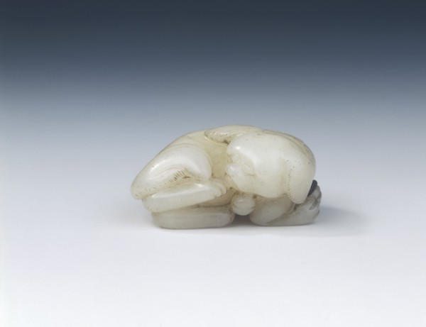 White jade lap dog with bell and ribbon, Southern Song dynasty, China, 1127-1279. Artist: Unknown