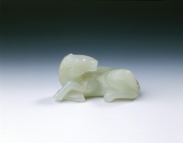 White jade recumbent horse with tail up, Qing dynasty, China, 18th century. Artist: Unknown