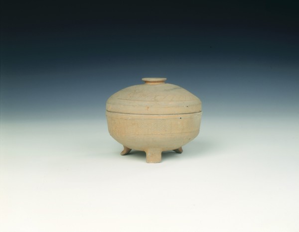 Unglazed pottery covered tripod censer, Western Han dynasty, China, 206 BC-8 AD. Artist: Unknown