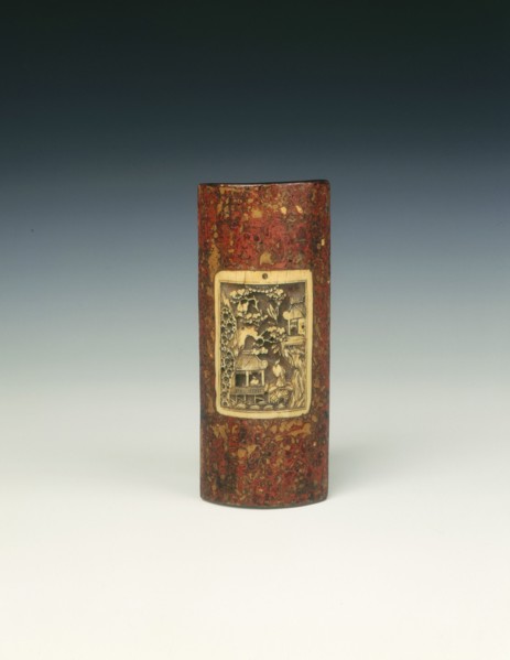 Lacquer wrist rest with rectangular ivory insert, Qing dynasty, China, 17th century. Artist: Unknown