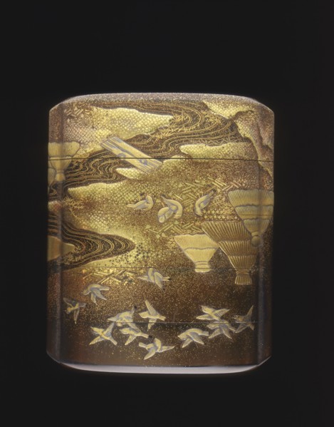 Maki-e lacquer inro with rice stacks and birds, late Edo period, Japan, late 18th century. Artist: Unknown