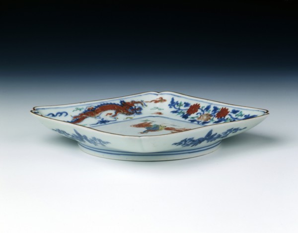Arita/Kakiemon square dish, middle Edo period, Japan, c1700-1720. Artist: Unknown