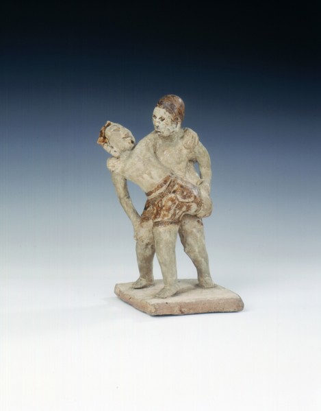 Si Satchanalai group of wrestlers decorated with brown glaze, Thailand, 15th century. Artist: Unknown
