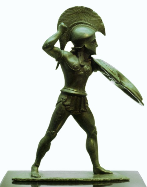 A bronze statuette of a Greek hoplite warrior. Artist: Unknown