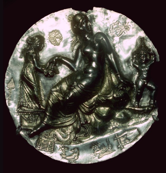 Silver relief medallion bearing the image of Aphrodite and Eros. Artist: Unknown