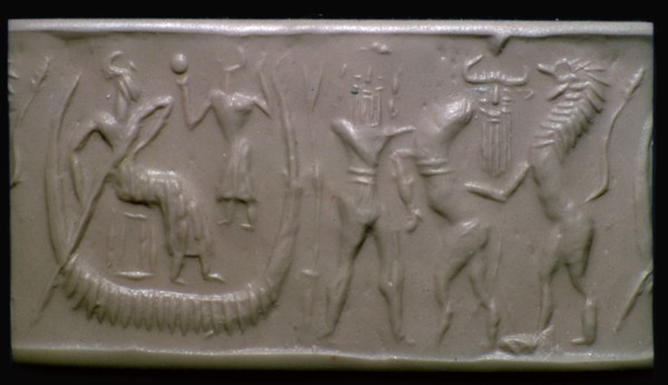 Akkadian cylinder-seal impression showing the flood-epic. Artist: Unknown
