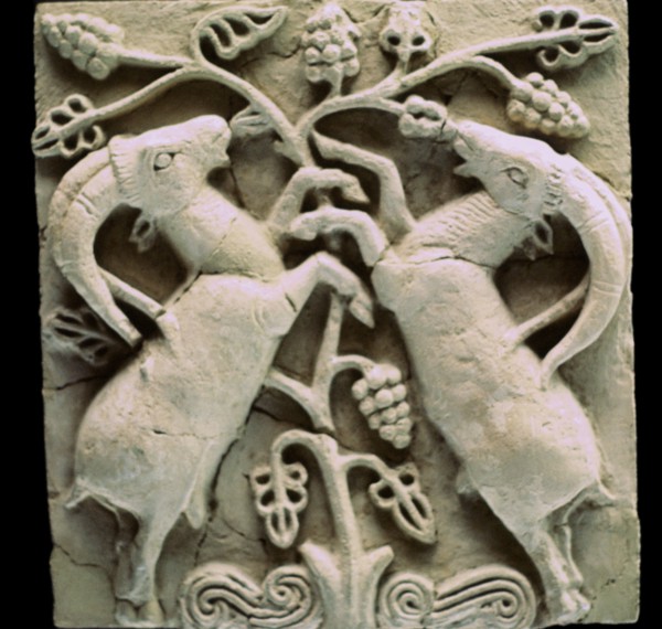 Limestone plaque with two deer, from Susa, Iran. Artist: Unknown