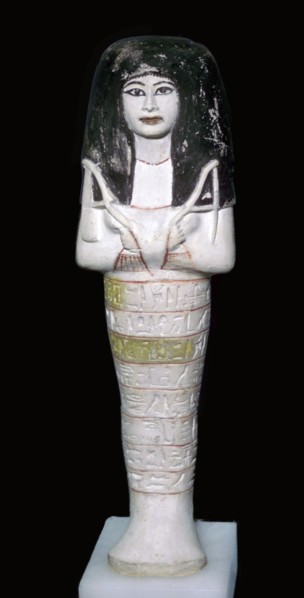 Egyptian painted limestone shabti. Artist: Unknown