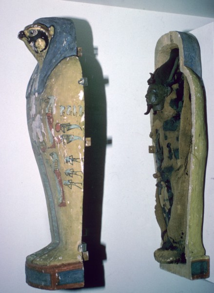 Egyptian small falcon-headed wooden coffin. Artist: Unknown