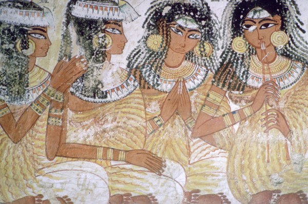 Egyptian wall-painting of musicians at a banquet. Artist: Unknown