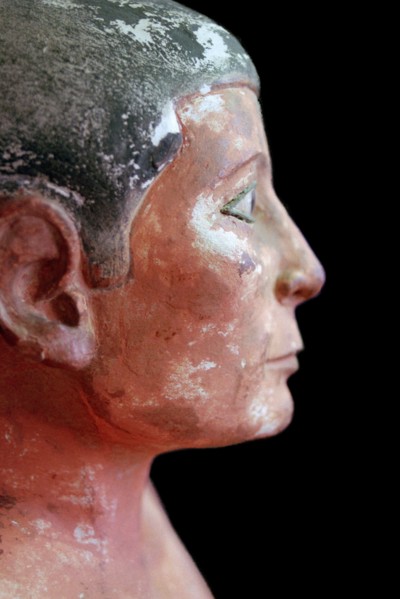 Close up of an Egyptian seated scribe model. Artist: Unknown