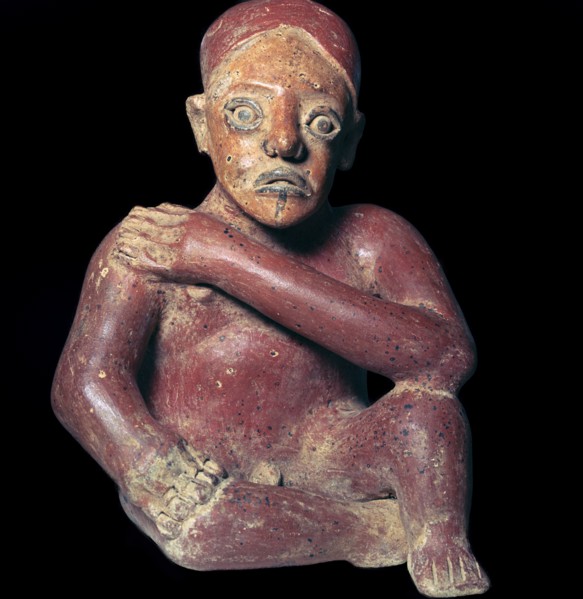 Mexican pottery figure of a squatting man, 4th century. Artist: Unknown