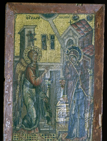 Miniature Byzantine mosaic of the Annunciation, 14th century. Artist: Unknown