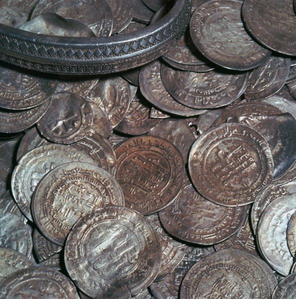 Hoard of silver with arab coins from a Viking grave. Artist: Unknown
