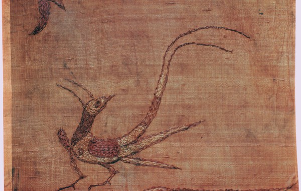 Detail of a Chinese embroidered silk tussore with a phoenix from a Scythian tomb. Artist: Unknown