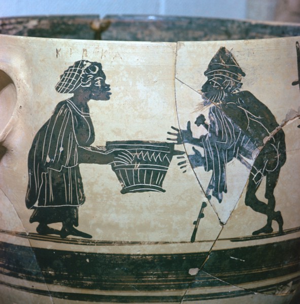 Detail of a Greek vase showing Odysseus and Circe, 5th century BC. Artist: Unknown
