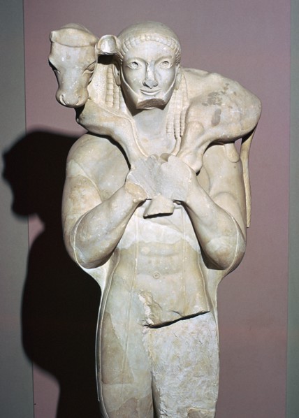 Greek sculpture known as the Moscophorus, 6th century BC. Artist: Unknown