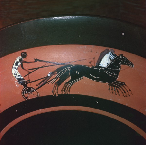 Depiction of chariot-racing on an Attic kylix, 6th century BC. Artist: Unknown