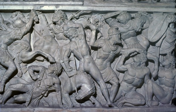 Frieze showing Roman soldiers fighting barbarians. Artist: Unknown