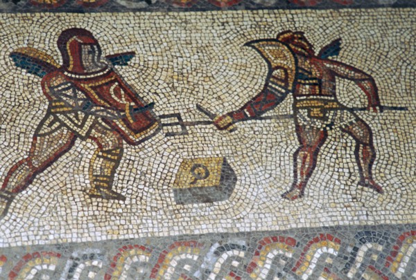 Roman floor mosaic of gladiators, c.3rd century. Artist: Unknown