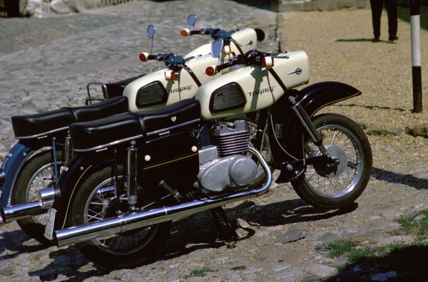 Motorcycles in Eger, Hungary. Artist: Unknown
