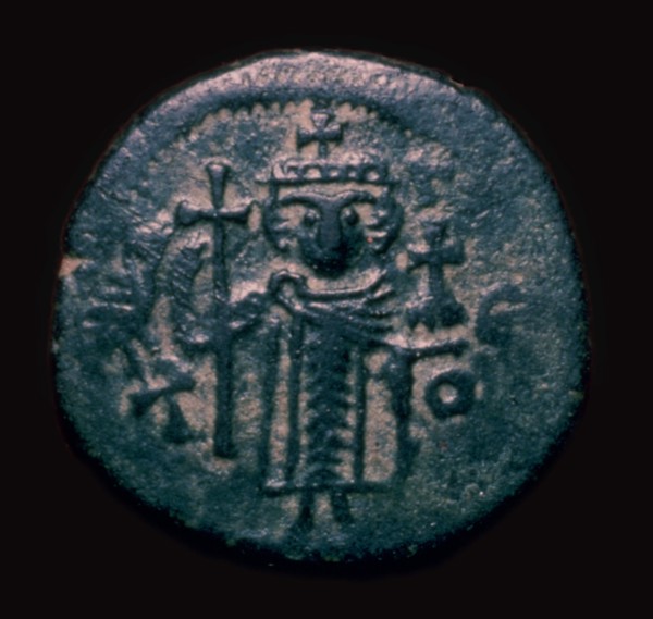 Bronze fals showing a figure holding a cross, 7th century. Artist: Unknown
