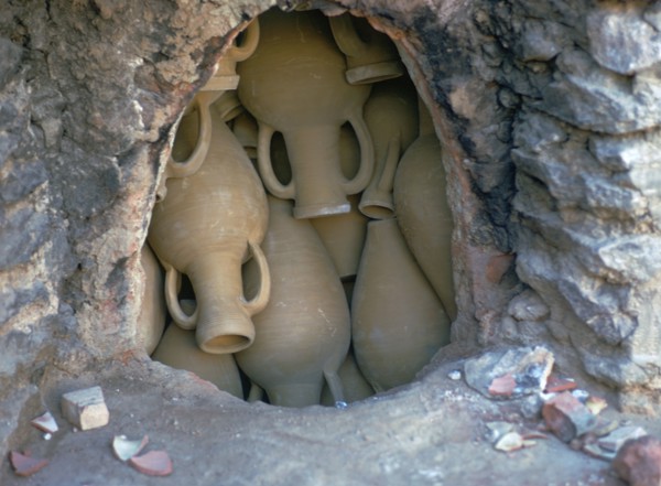 Pottery in a kiln before firing in Tunisia. Artist: Unknown