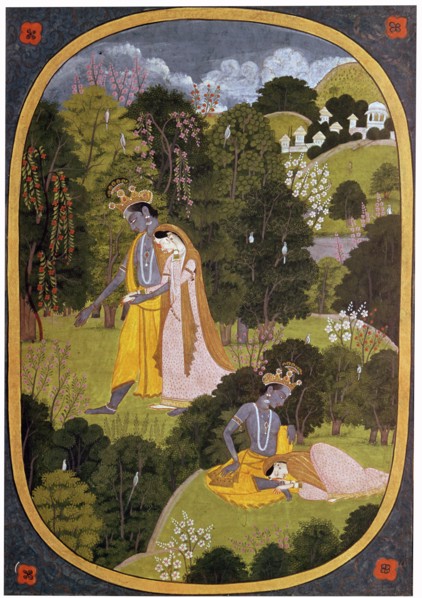 Painting of Radha and Khrishna in a grove. Artist: Unknown