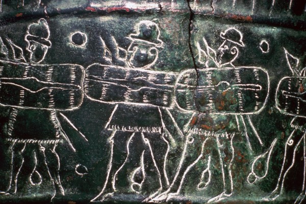 Detail of a bronze situala with Etruscan soldiers, 5th century BC. Artist: Unknown