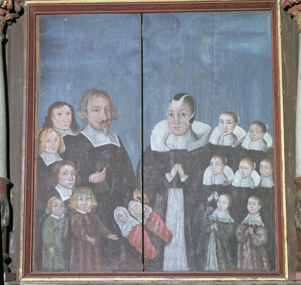 Norwegian painting showing a family with fourteen children, 17th century. Artist: Unknown