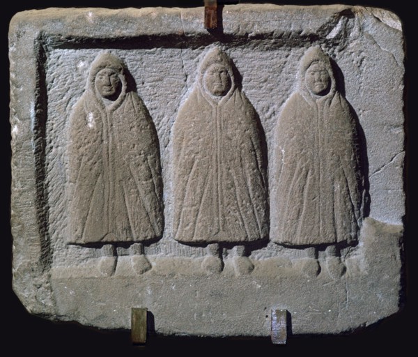 Stone relief of a trio of hooded Romano-British deities, 3rd century. Artist: Unknown