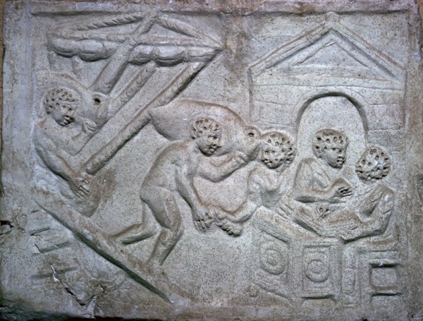 Roman relief of a ship unloading amphorae. Artist: Unknown