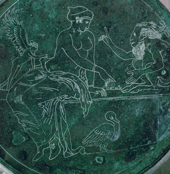 Close-up of a Greek bronze mirror-back. Artist: Unknown