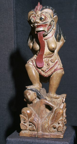 Wooden statuette of the Witch Queen Rangda. Artist: Unknown