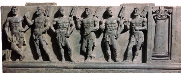An indian sculpture of a group of marine deities, 1st century. Artist: Unknown
