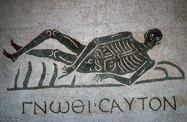 Roman mosaic with the text 'Know Thyself'. Artist: Unknown