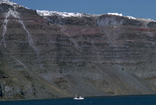 Cliffs inside the crater of the volcano on Santorini, 15th century BC. Artist: Unknown