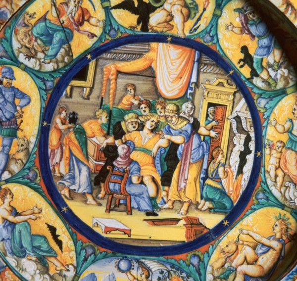 Italian earthenware plate showing the birth of Hercules. Artist: Unknown