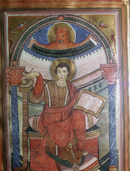 Illustration of St Mark holding his gospel, 8th century. Artist: Unknown