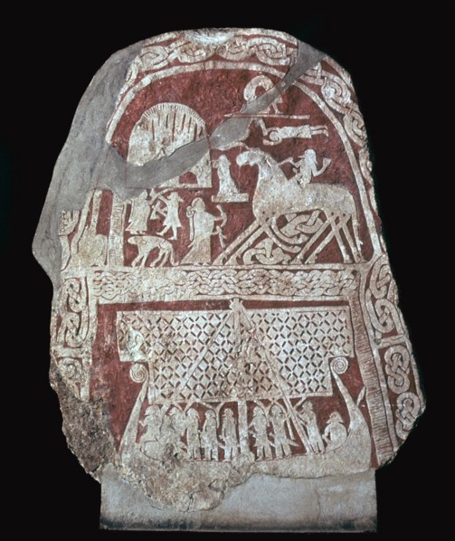 Viking runestone with a ship and the eight-legged horse Sleipnir, 8th century. Artist: Unknown